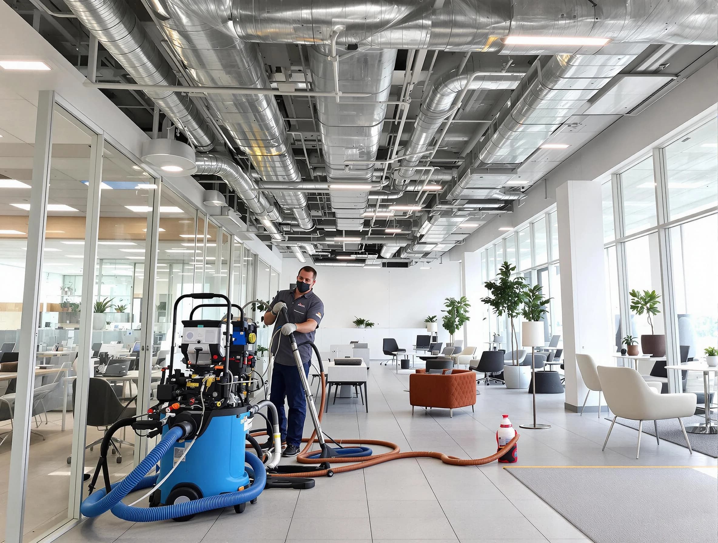 Lake View Air Duct Cleaning team conducting comprehensive commercial duct cleaning at a business location in Lake View