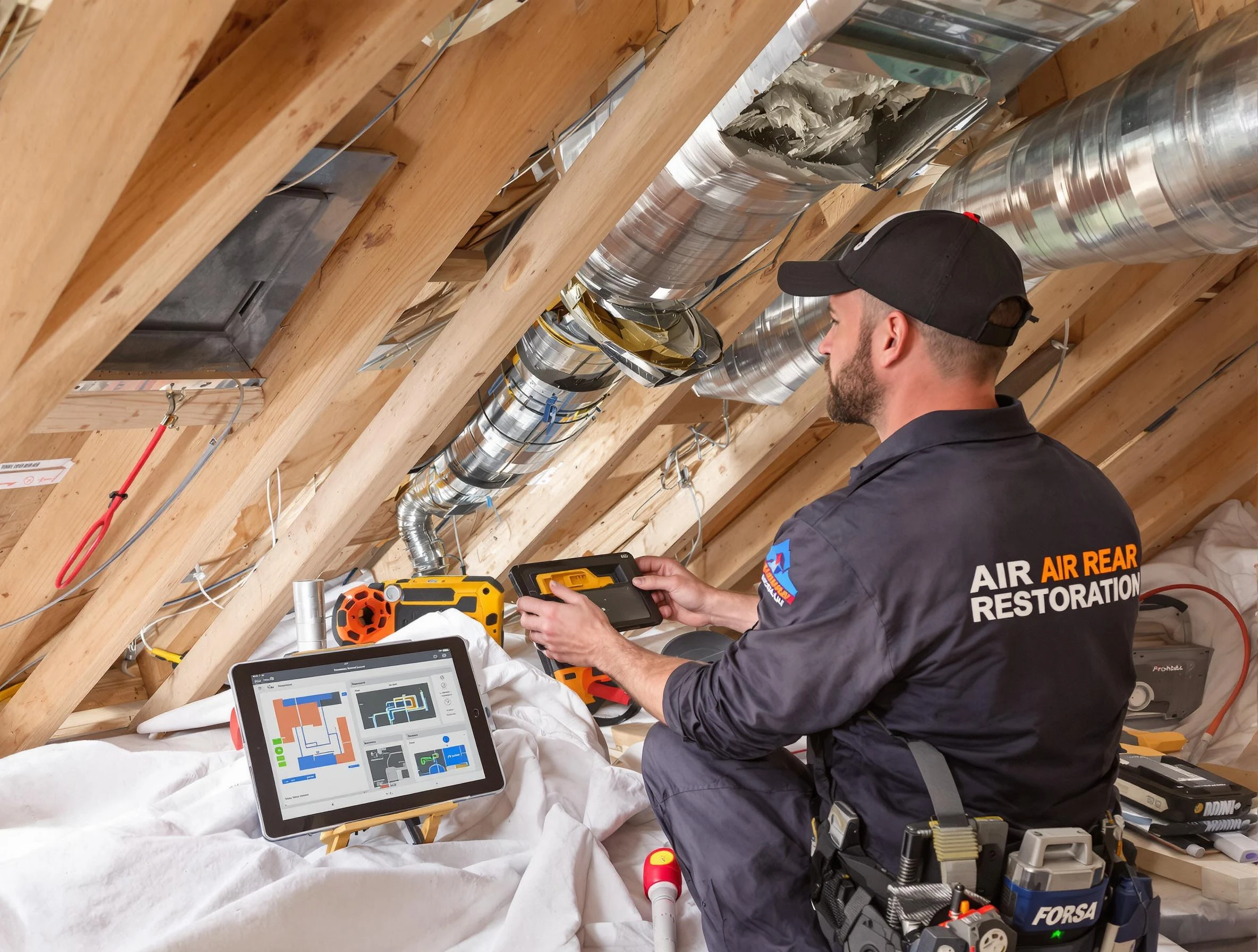 Lake View Air Duct Cleaning technician performing precise duct repair work in Lake View