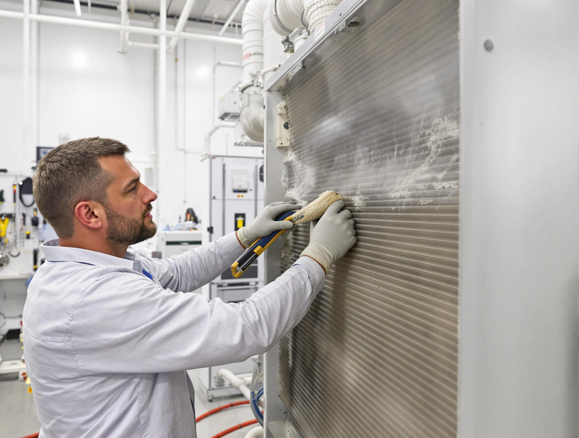 Lake View Air Duct Cleaning technician performing precision commercial coil cleaning at a Lake View business