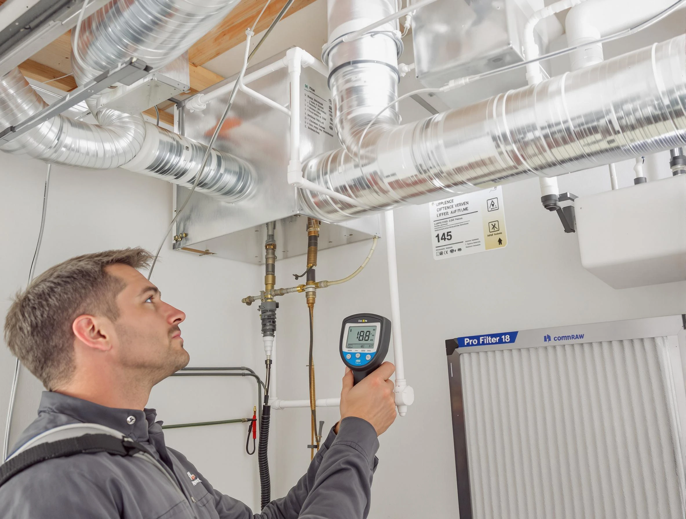 Lake View Air Duct Cleaning expert conducting detailed filter system inspection using diagnostic tools in Lake View