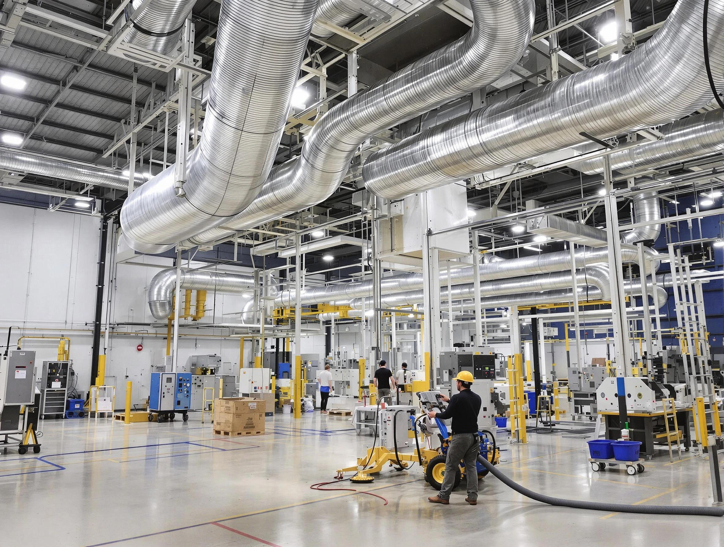 Lake View Air Duct Cleaning team performing comprehensive industrial duct cleaning at a large facility in Lake View